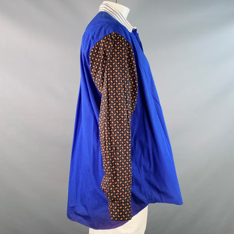 Chemise en coton à manches longues et liserés contrastants ALAN BILZERIAN Taille XXL Bleu multicolore
