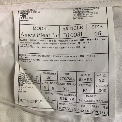 SUITSUPPLY Size 30 White Cotton Linen Drawstring Casual Pants