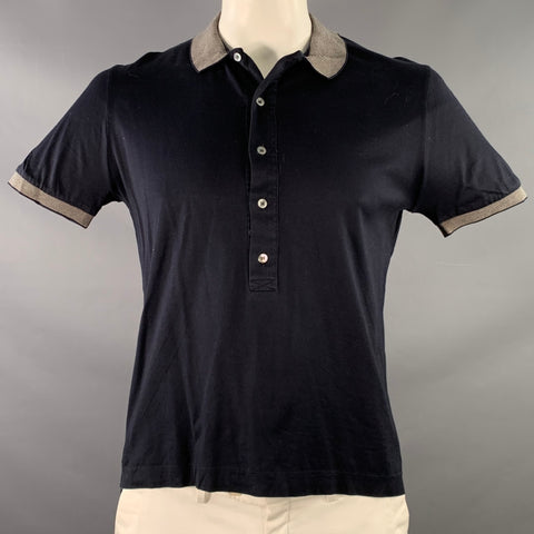 PAUL SMITH Size L Navy Grey Cotton Contrast Stripe Trim Polo