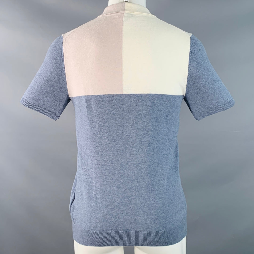 REISS Size S Port Blue Cream Beige Color Block Wool Cotton Zip Up Polo
