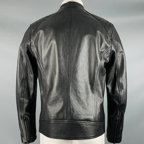 BELSTAFF Size 38 -Flash V Racer- Black Green Leather Biker Jacket