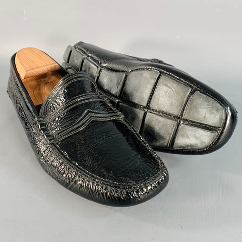 PRADA Size 10.5 Black Patent Leather Slip On Drivers Loafers