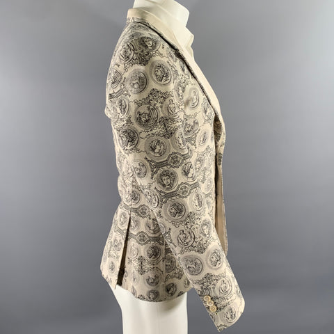 DOLCE & GABBANA Size 38 Cream Black Greca Cotton Blend Peak Lapel Sport Coat