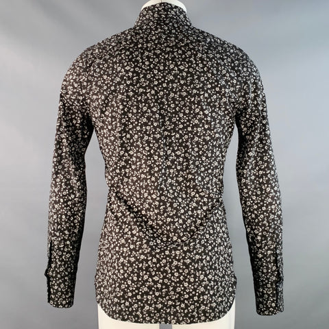 TOM FORD Size S Black White Floral Cotton Long Sleeve Shirt