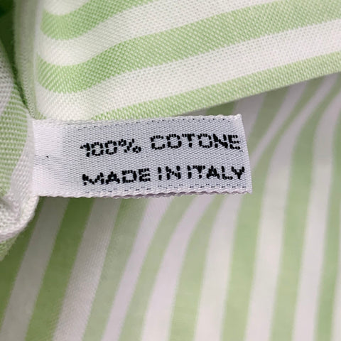 LUIGI BORRELLI Size M Green White Stripe Cotton Curved Cutaway Long Sleeve Shirt