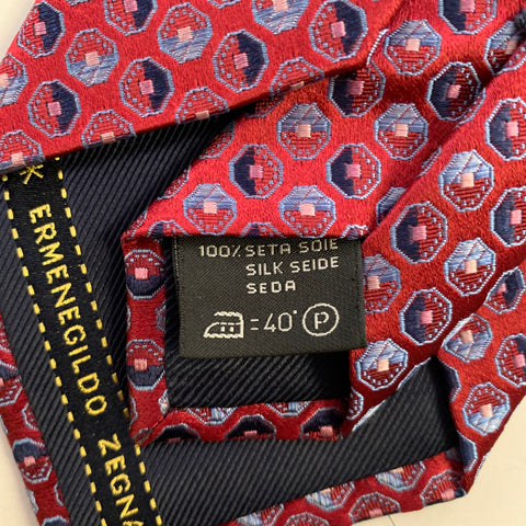 ERMENEGILDO ZEGNA Size One Size Red Blue Abstract Silk Tie