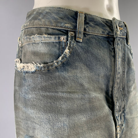 BALENCIAGA Size 2 Blue Mud Wash Cotton Denim Maxi Skirt