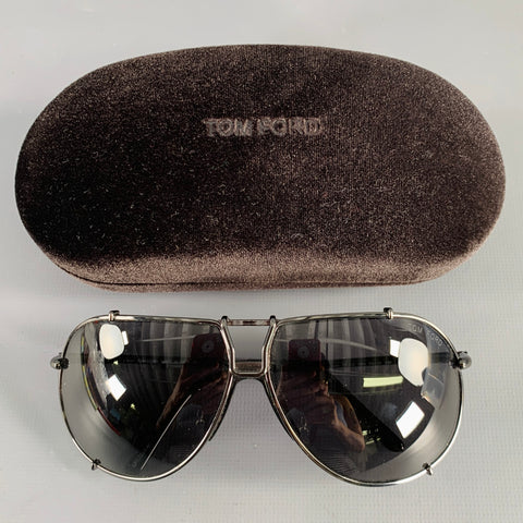 TOM FORD Luca Black Metal Acetate Aviator Sunglasses