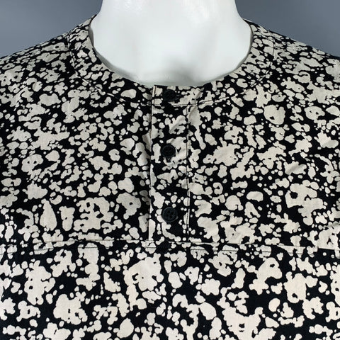 CHRISTOPHER KANE Size XXL Black White Splattered Cotton Short Sleeve Shirt