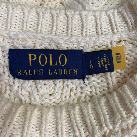 POLO by RALPH LAUREN Size L Cream Cable Knit Cotton Crew Neck Sweater