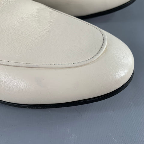 GUCCI Size 8.5 Cream Gold Leather Horsebit Slip On Loafers Flats