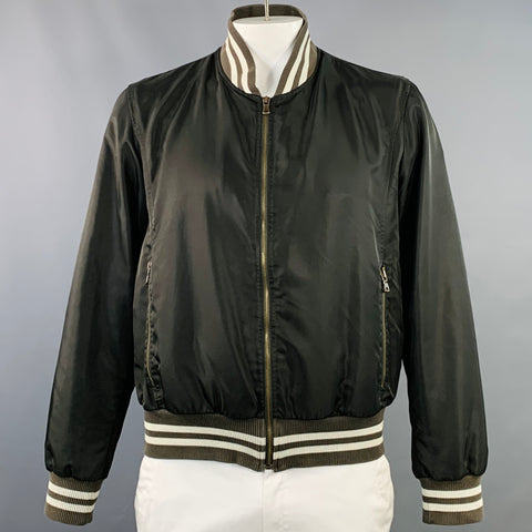 DOLCE & GABBANA Size L Black Brown Cream Nylon Zip Up Bomber Jacket