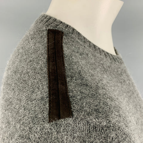 GUCCI Size L Grey Brown Knit Alpaca Blend Crew Neck Sweater