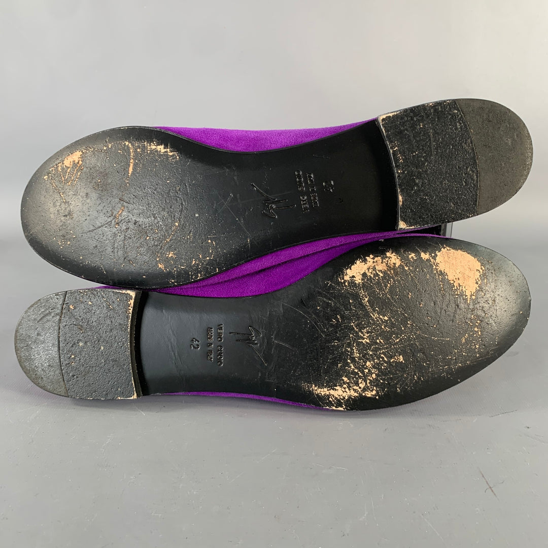 GIUSEPPE ZANOTTI Size 9 Purple Suede Slip On Metal Tassel Loafers