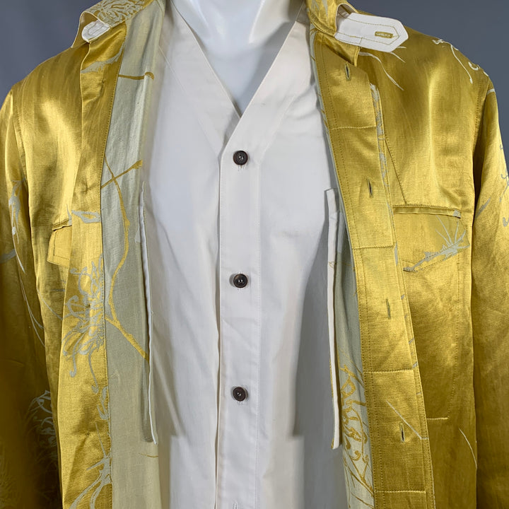 HAIDER ACKERMANN Size S Gold White Jacquard Linen Silk Layered Long Sleeve Shirt