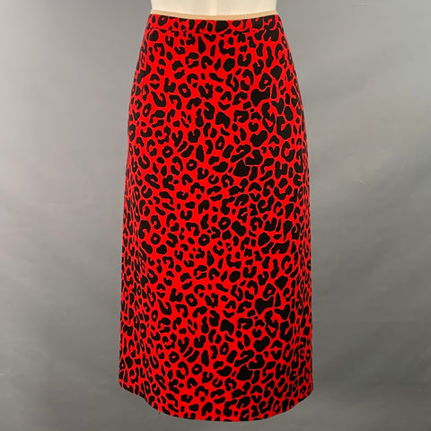 No. 21 Size 8 Red Black Viscose Animal Print Pencil Midi Skirt