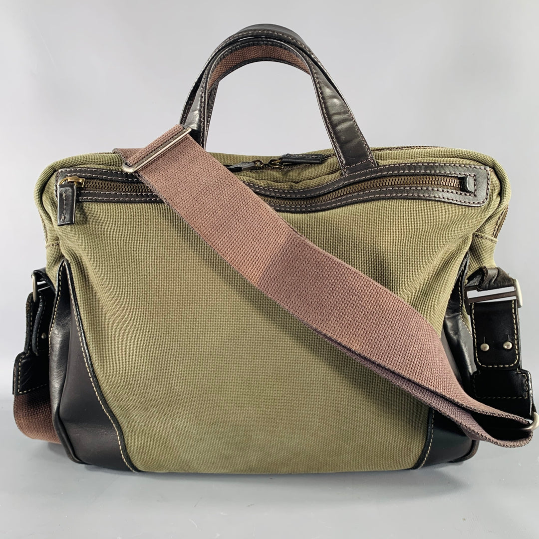 DUNHILL Green Brown Mixed Materials Leather Canvas Messenger Bag