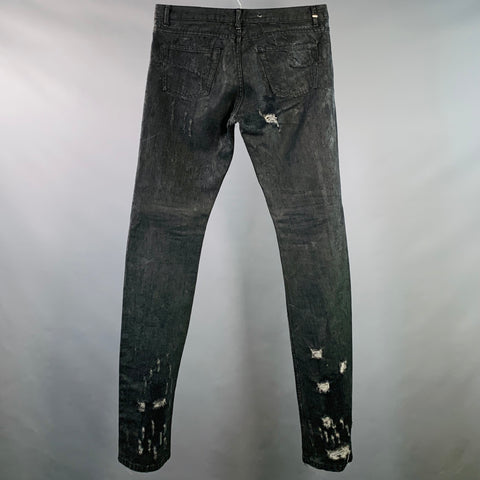 DIOR HOMME Size 32 Black Distressed Cotton Button Fly Jeans