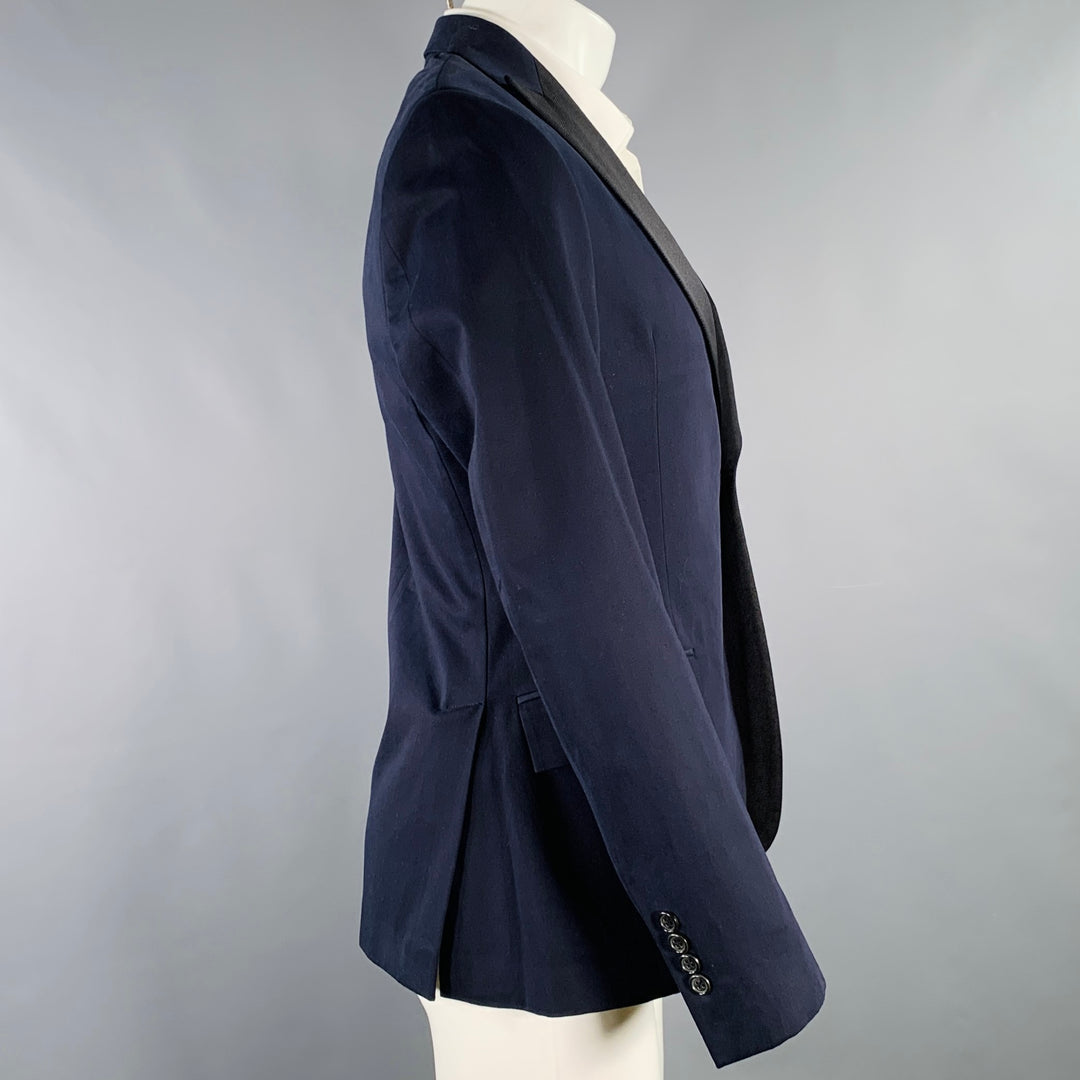 TODD SNYDER Size 38 Navy Black Cotton Peak Lapel Sport Coat