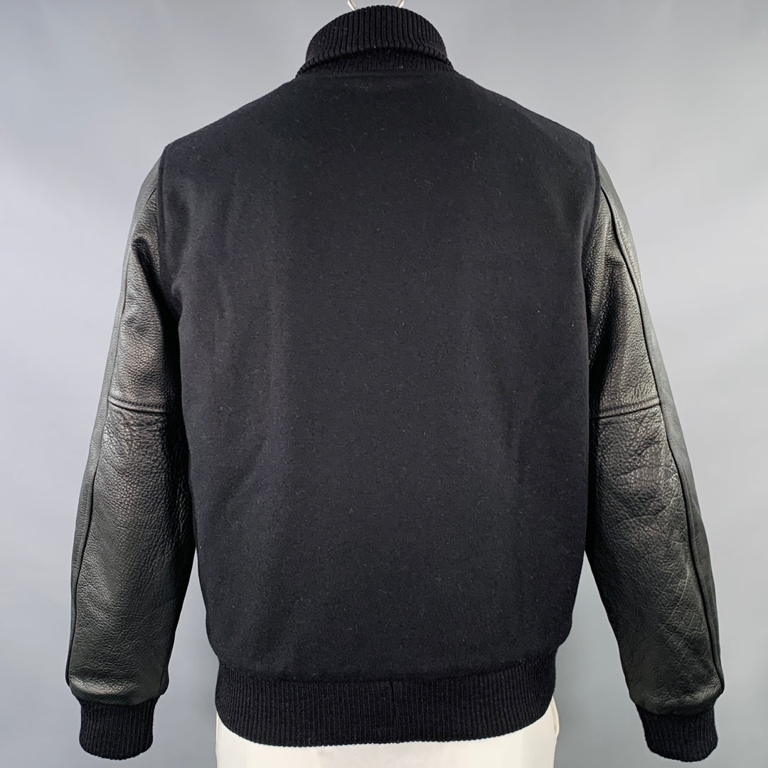 DEHEN 1920 Size L Black Wool Shawl Collar Varsity Jacket
