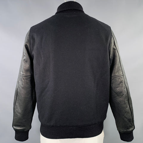 DEHEN 1920 Size L Black Wool Shawl Collar Varsity Jacket