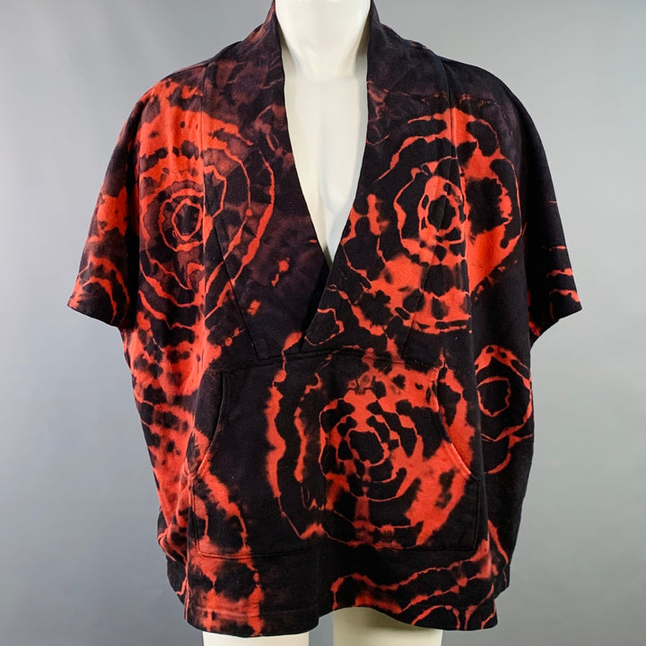 KAPITAL Size S Black Orange Tie Dye Cotton Oversized V-Neck Sweatshirt