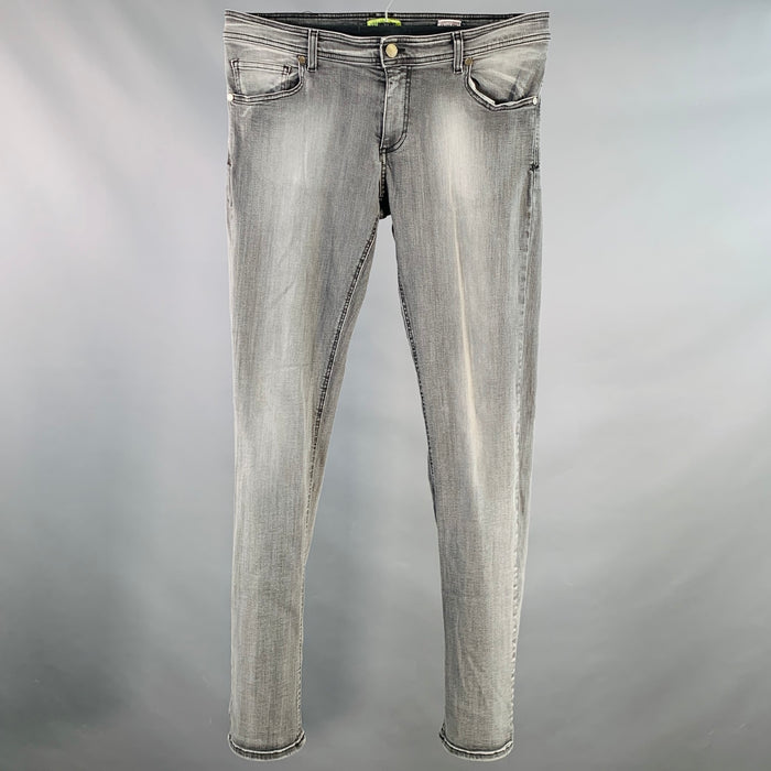 VERSACE JEANS Size 36 Grey Washed Cotton Blend Slim Fit Jeans