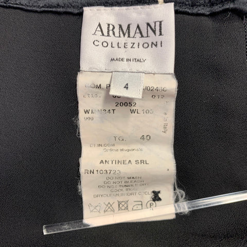 ARMANI COLLEZIONI Size 4 Black White Silk Wool Floral A-Line Below Knee Skirt