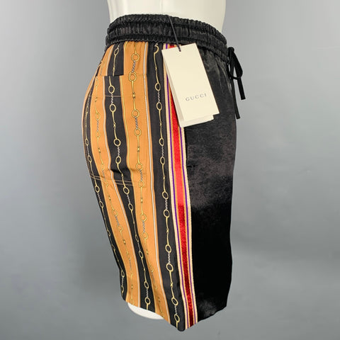 GUCCI Size 28 Gold Black Stripe Acetate Joggers Shorts