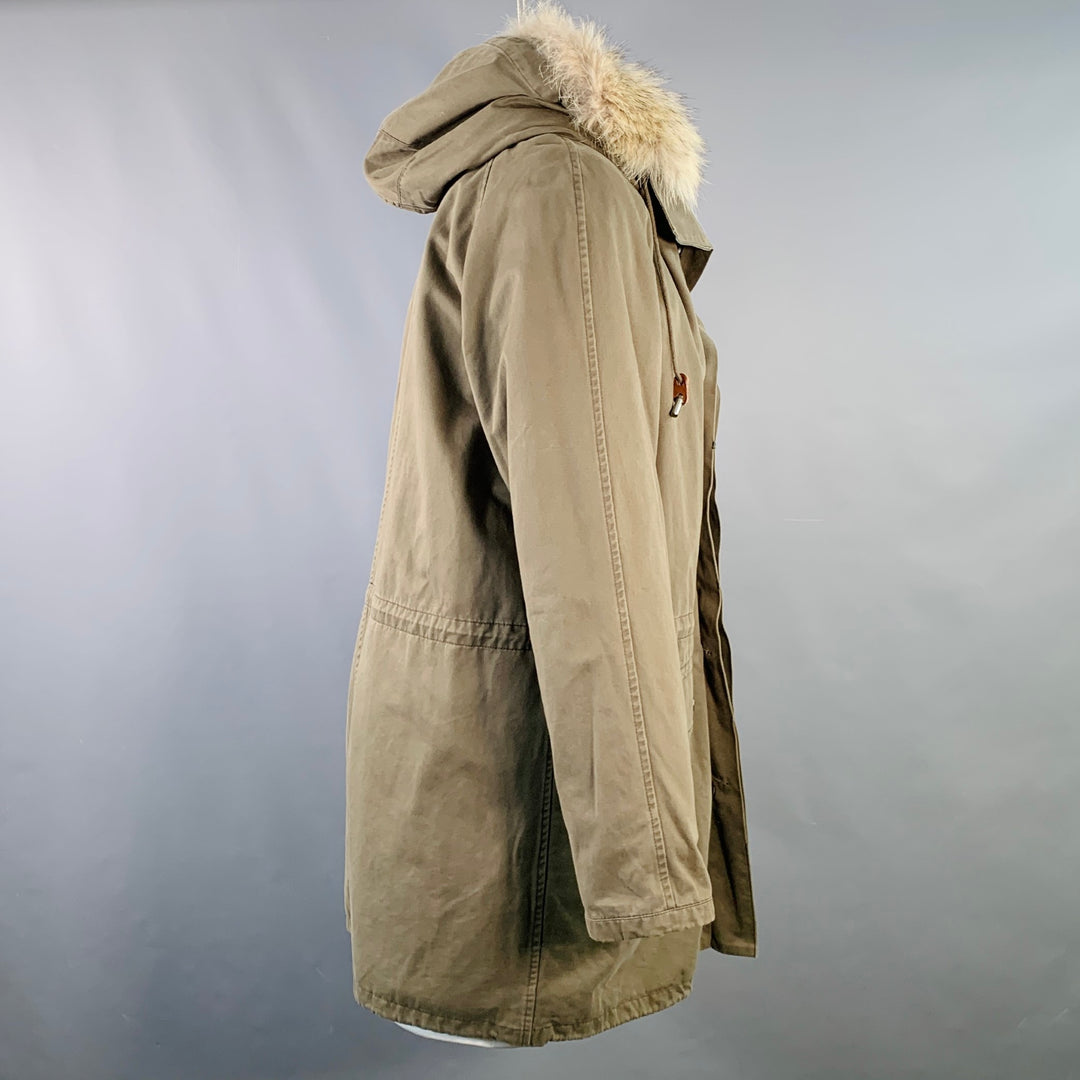YVES SALOMON Size 36 Green Olive Acrylic Blend Fur Hooded Coat