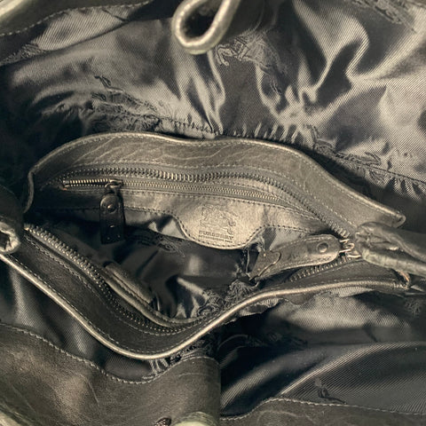 BURBERRY Black Gunmetal Leather Top Handles Handbag