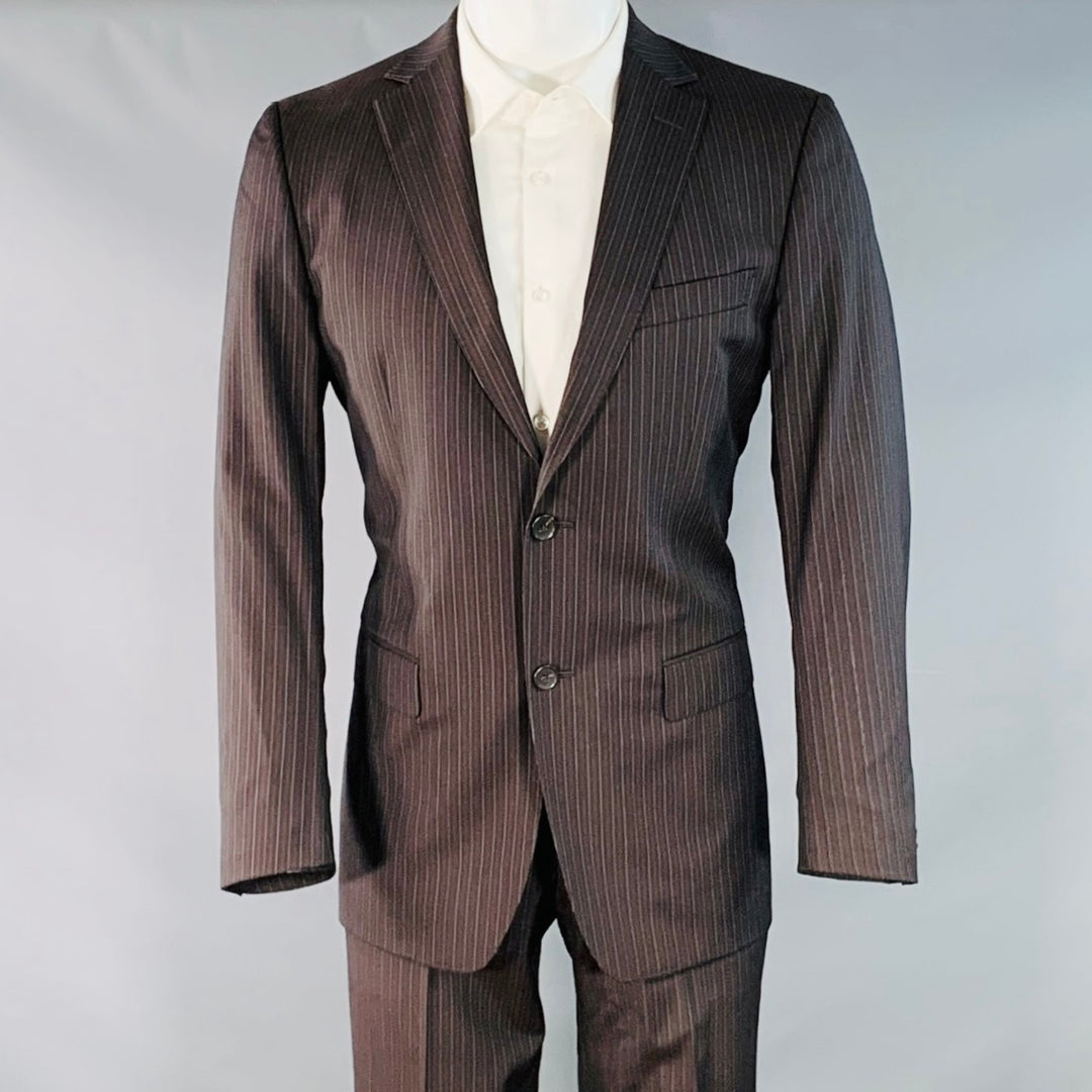 Z ZEGNA Size 38 Brown Blue Pinstripe Wool Single Breasted Notch Lapel Suit