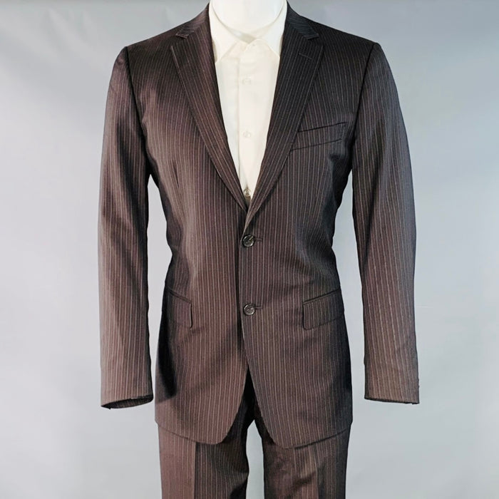 Z ZEGNA Size 38 Brown Blue Pinstripe Wool Single Breasted Notch Lapel Suit