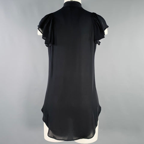 A.L.C. Size 2 Black Silk Bow Cap Sleeves Blouse Dress Top