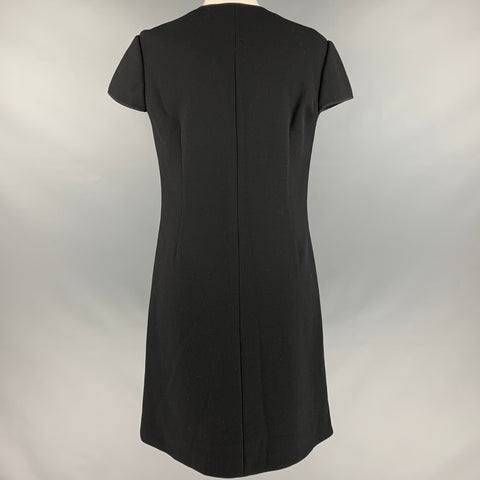 JOANNA MASTROIANNI Size 8 Black Green Jacquard Short Sleeve Below Knee Dress
