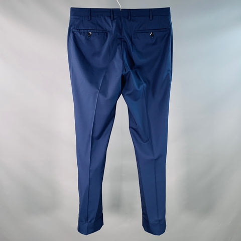 HADLEIGH'S Size 34 Navy Wool Silk Flat Front Dress Pants