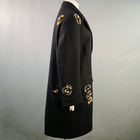 DRIES VAN NOTEN Size M Black Orange Wool Blend Beaded Single Button Coat