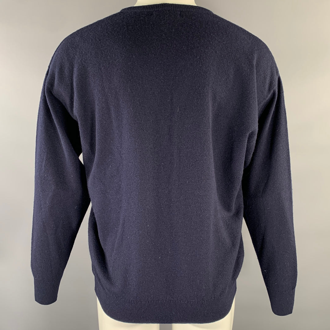 BURBERRYS Size S Navy Ribbed Wool Blend V-Neck Sweater