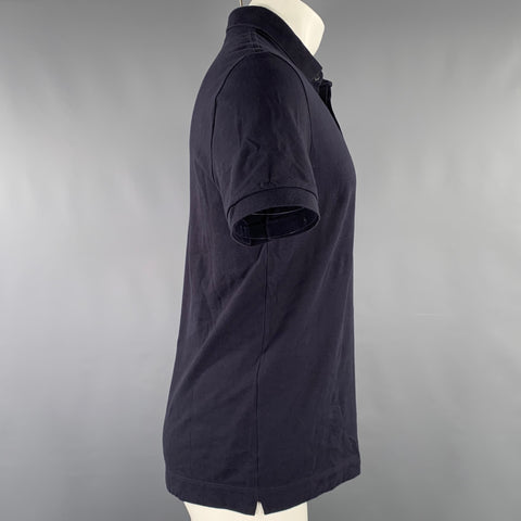 LACOSTE Size M Navy Cotton Blend Regular Fit Hidden Buttons Polo