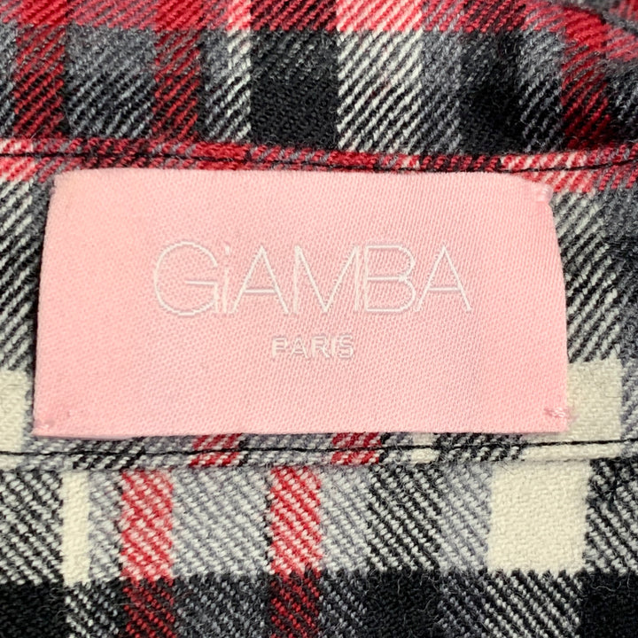 GIAMBATTISTA VALLI Size XL Black Red White Wool Blend Plaid Snaps Shirt
