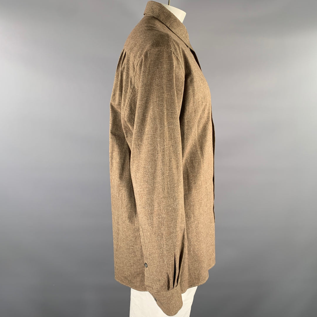ERMENEGILDO ZEGNA Size XL Brown Tan Cotton Pointed Collar Long Sleeve Shirt