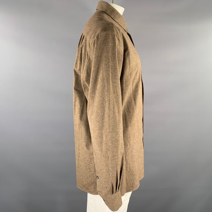 ERMENEGILDO ZEGNA Size XL Brown Tan Cotton Pointed Collar Long Sleeve Shirt