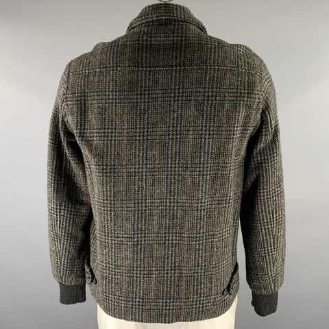 MARC JACOBS Size L Grey Black Glen Check Wool Zip Up Jacket