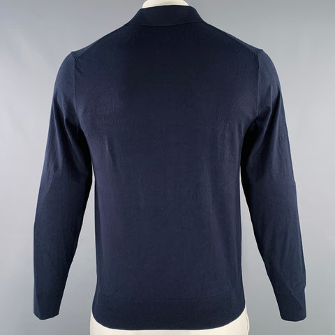 THEORY Size M Goris Navy Viscose Blend Polo Pullover