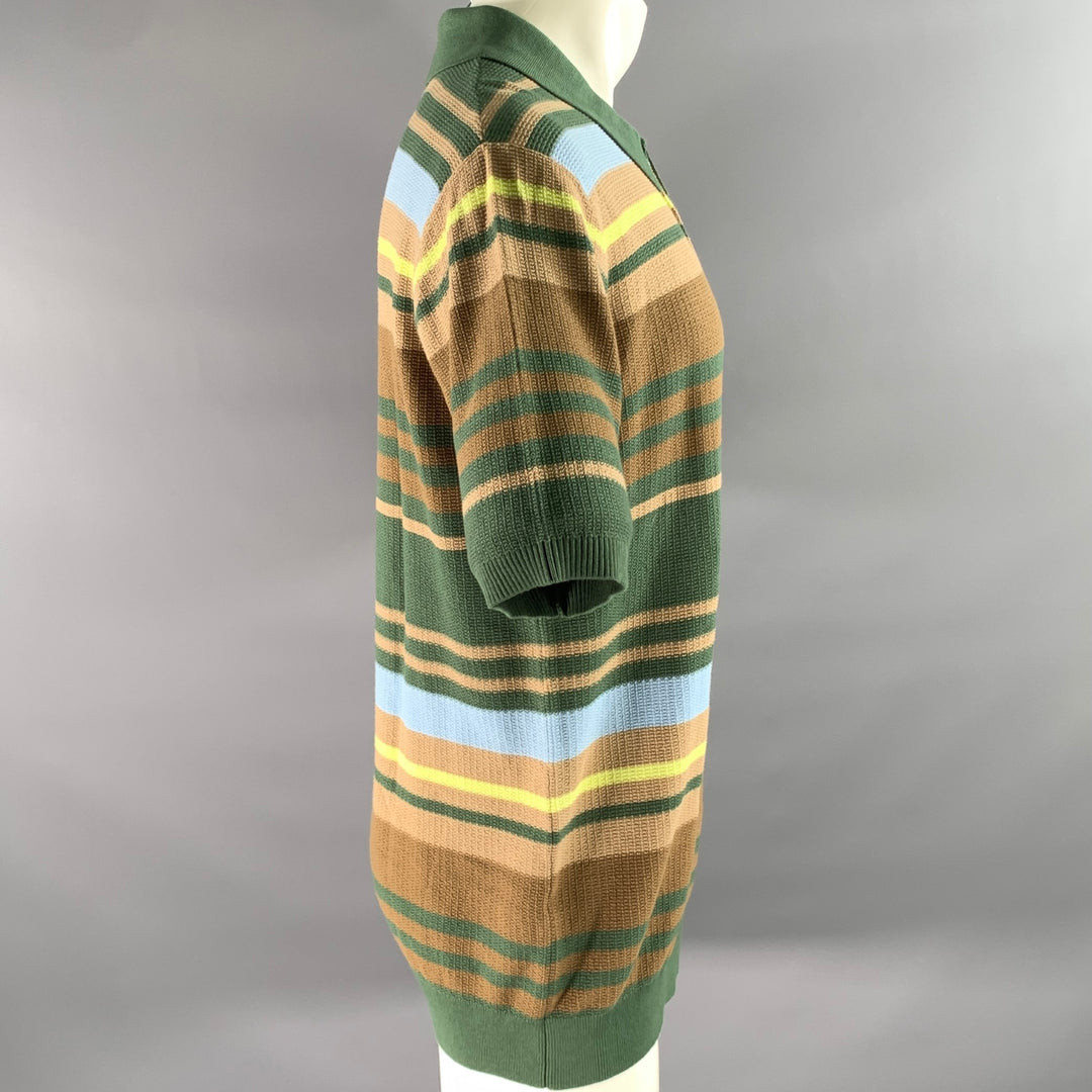 SCOTCH AND SODA Size L Green Brown Blue Stripe Cotton Knit Short Sleeve Shirt