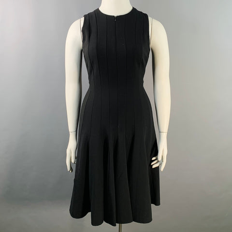 AKRIS Size 10 Black Wool Blend Zip Up Knee Length Sleeveless Tulip Dress