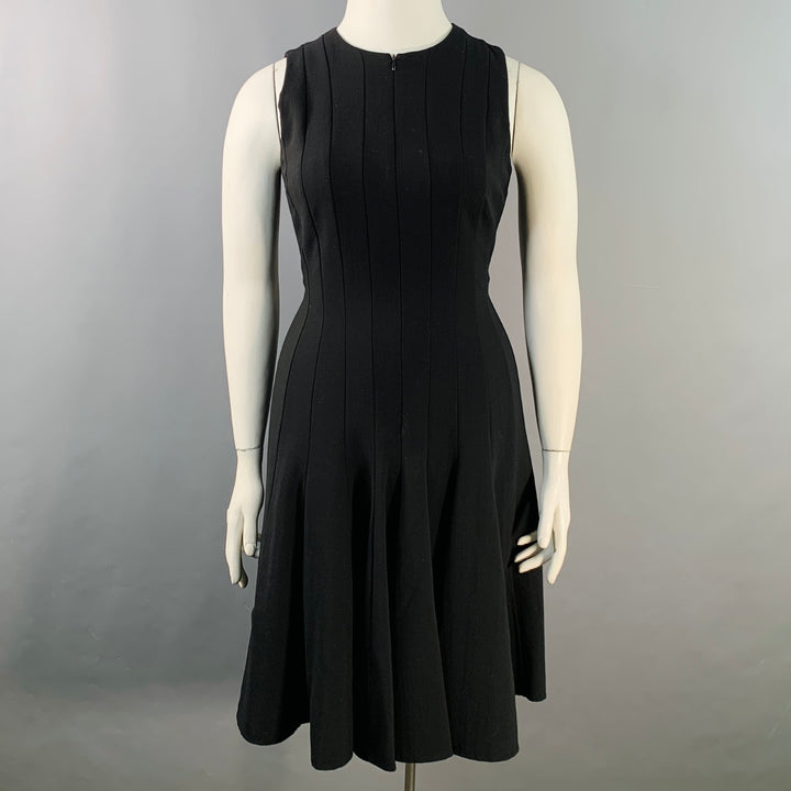 AKRIS Size 10 Black Wool Blend Zip Up Knee Length Sleeveless Tulip Dress