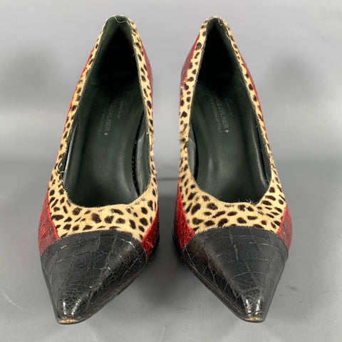 DONALD J PLINER Size 9 Red Tan Leather 12 CAB 9 M Embossed Pointed Toe Pumps