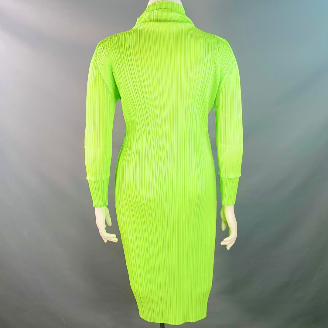 ISSEY MIYAKE PLEATS PLEASE Size L Neon Green Polyester Pleated Shift Dress