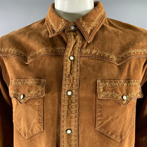 RRL by RALPH LAUREN Size XL Brown Embroidered Suede Western Jacket
